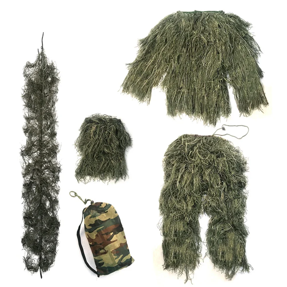 5Pcs/Set Woodland Hunter Ghillie Suit with Jacket Pants Hood Carry Bag Paintball Ghillie Suit Camo Ghillie Suit for Men Woman