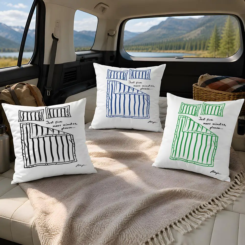 Five More Minutes Cushion Cover Plush Fabric Soft Double-Sided Printed Sofa Warm Winter Home Gift Pillow Cover