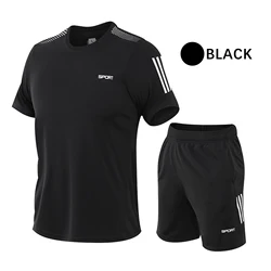 2 sztuk/zestaw męska odzież sportowa Plus rozmiar dres siłownia kompresyjny zestaw do biegania odzież sportowa t-shirty spodenki dresy sportowe