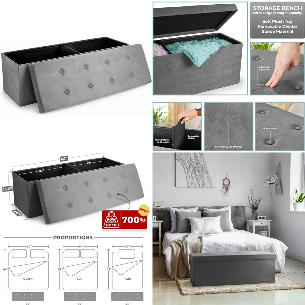 

Collapsible Folding Storage Bench Chest with Cover - Ideal for Toys, Shoes, and Storage Solutions, Plush Ottoman Pouf