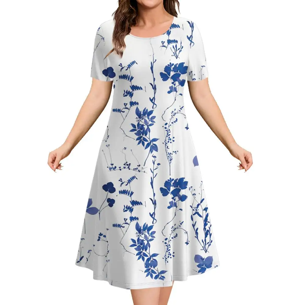 Crushed Flower Printed Woman Dress Elegant Dresses For Women Summer Holiday Short Sleeve O-Neck Clothing 2024 Loose Streetwear