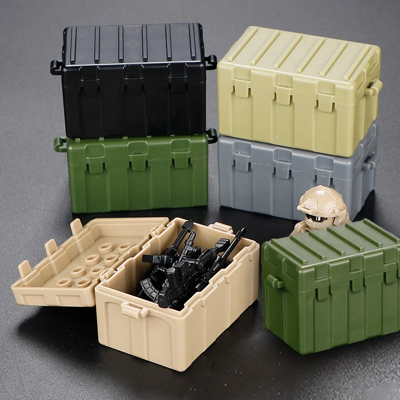 

MOC военная коробка для оружия, пистолет, строительный блок, армейское оборудование, аксессуары, фигурки солдат, игрушки