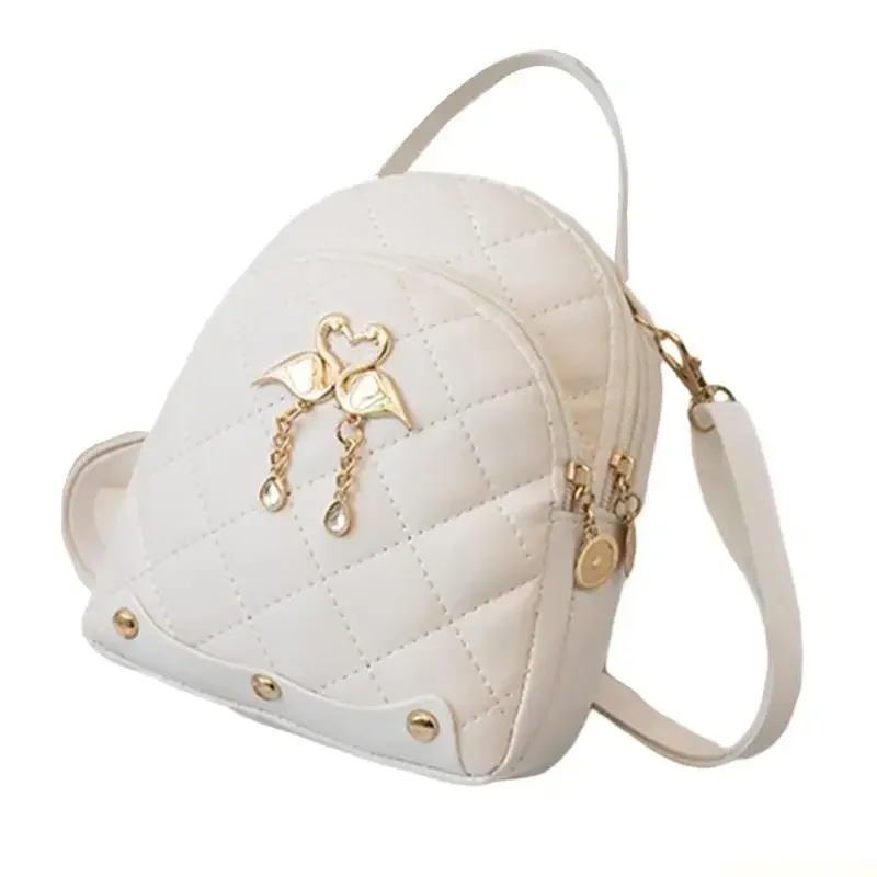 X90D Modern PU Backpack with Intricate Embroidery Shoulder Bag Small Rucksack Daypack