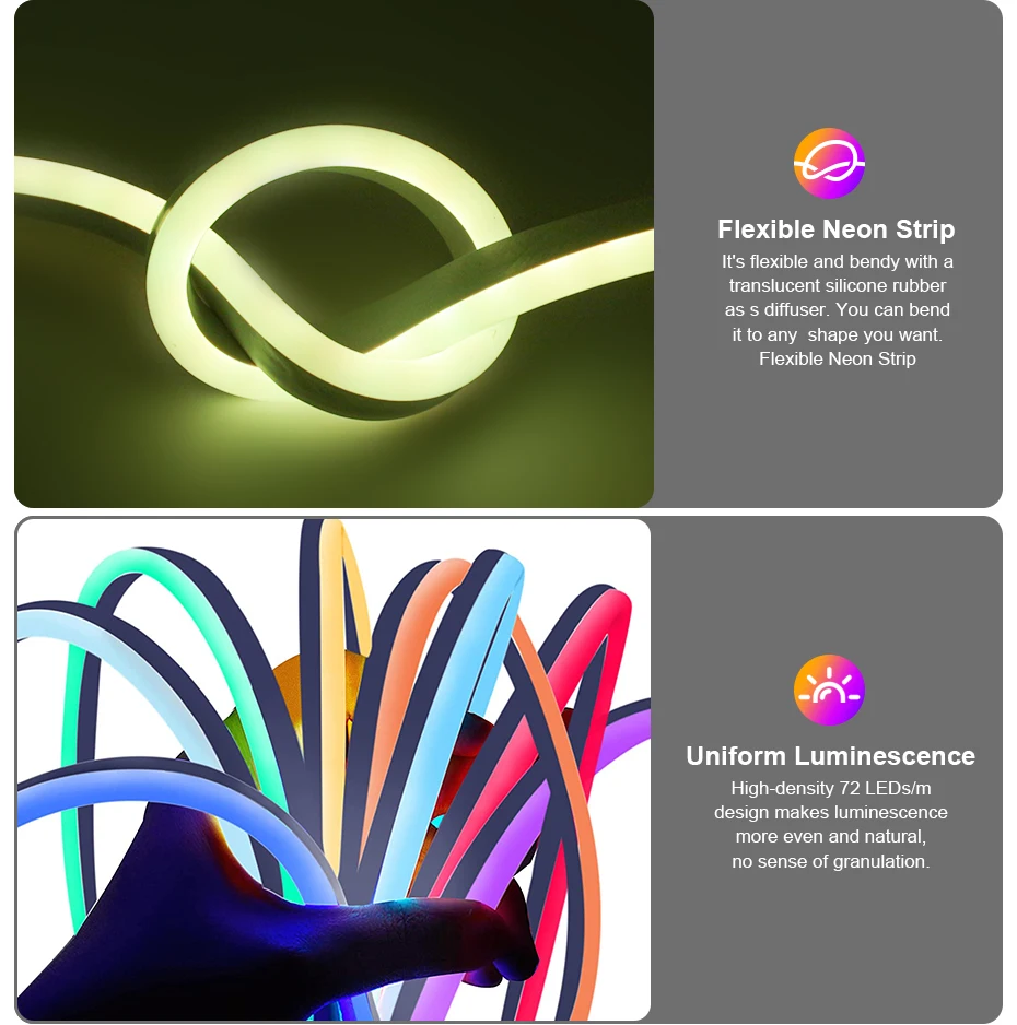 1m-50m Neon Sign DIY RGB LED Strip 220V 72LEDs/m Waterproof Flexible Tape 1500W EU Adapter Remote Control for Outdoor Lighting