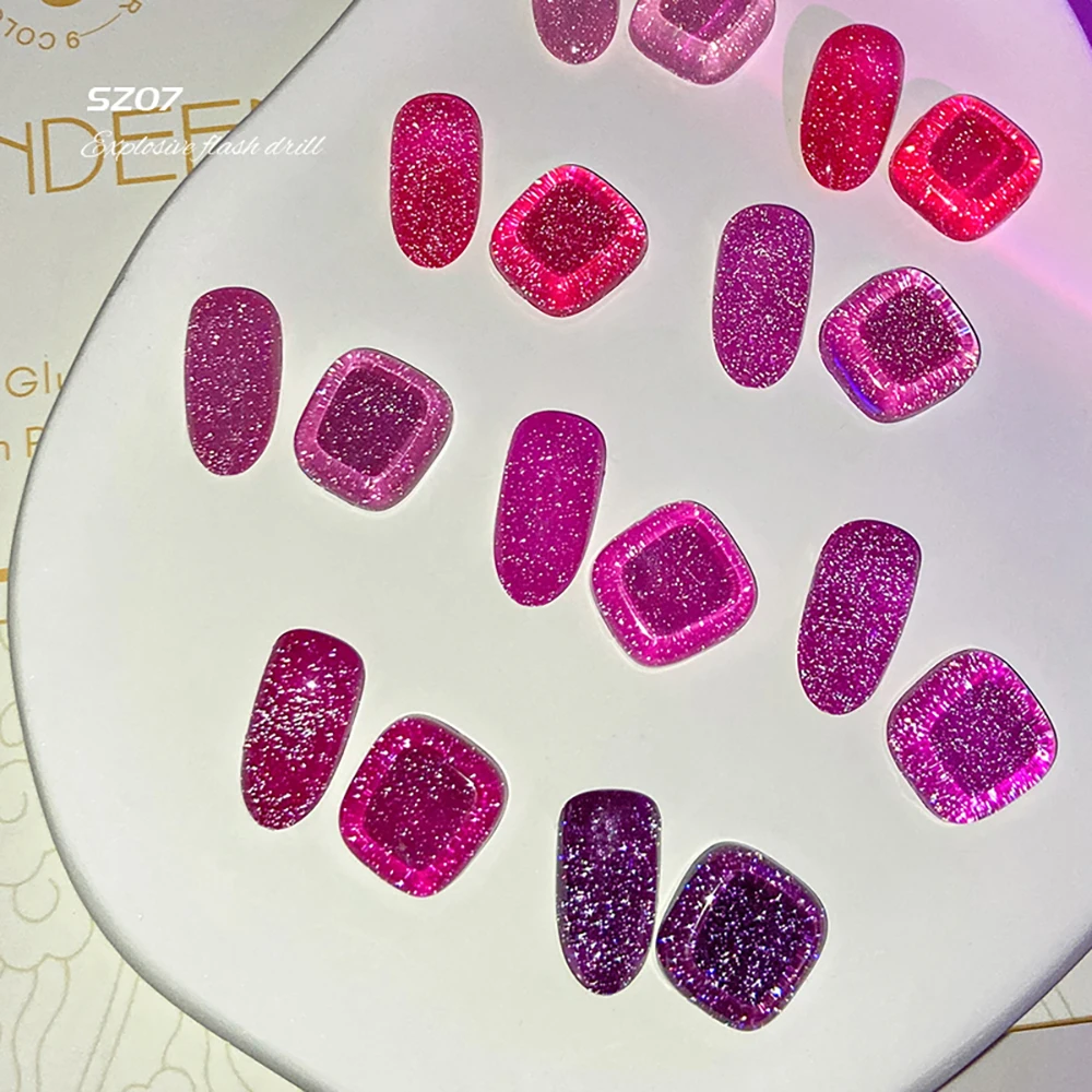Vendeeni 9 Farben Rosenrot Pink Glitzernder Diamant-Gel-Nagellack UV Soak-Off Gel-Lack Semi-Permanenter Gel-Lack – Detail 4