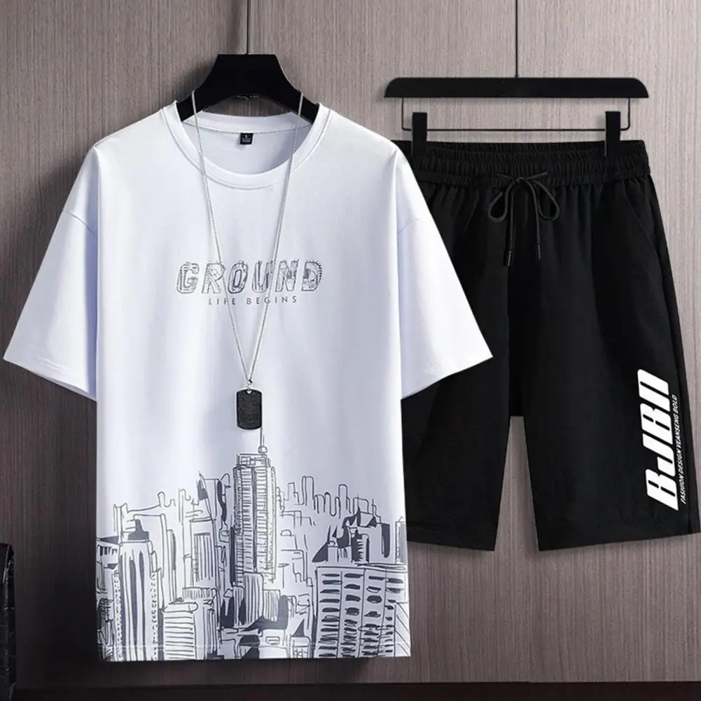 

2022 Summer Men's Tracksuit 2 Piece Set Fashion Casual Solid Short-Sleeved T-Shirt and Shorts Sport Suit Breathable Man Clothing