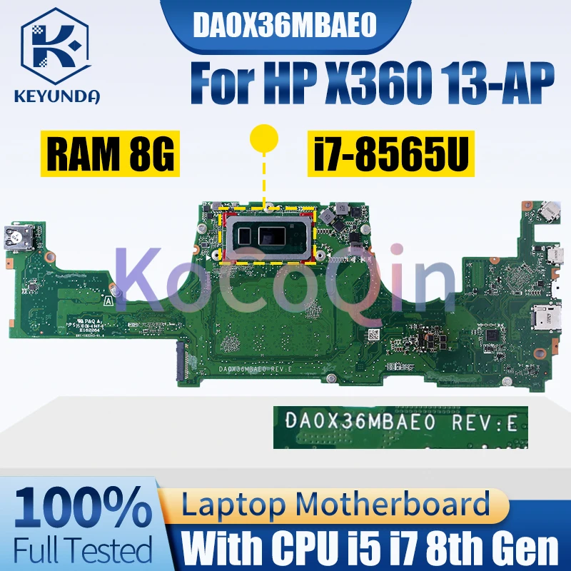 DA0X36MBAE0 For HP TPN-Q212 Spectre X360 13-AP Notebook Mainboard i5 i7 CPU RAM 8G L37637-601 L37638-601 Laptop Motherboard