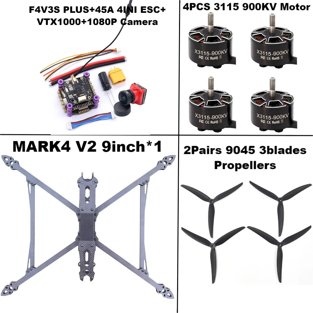 F4V3S/F4V3S PLUS 비행 제어 MARK4 V2 9 인치 45/60A 4INI ESC 랙 드론 FPV 탄소 섬유 PV 레이싱 드론 Quadcopter Freestyle