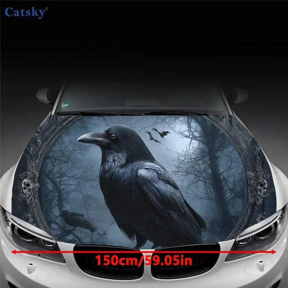 Netherworld Raven Car Vinyl Wrap, PVC Waterproof Car Hood Sticker, Self-Adhesive Scratch-Resistant Stickers for Engine Cover, Ca
