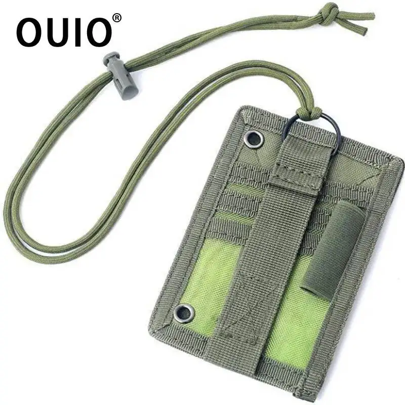 OUIO Tactical ID Card Holder Hook Loop Patch Tour Guide Badge Holders Outdoor Travel Pouch Pen Purse And Nylon Lanyard