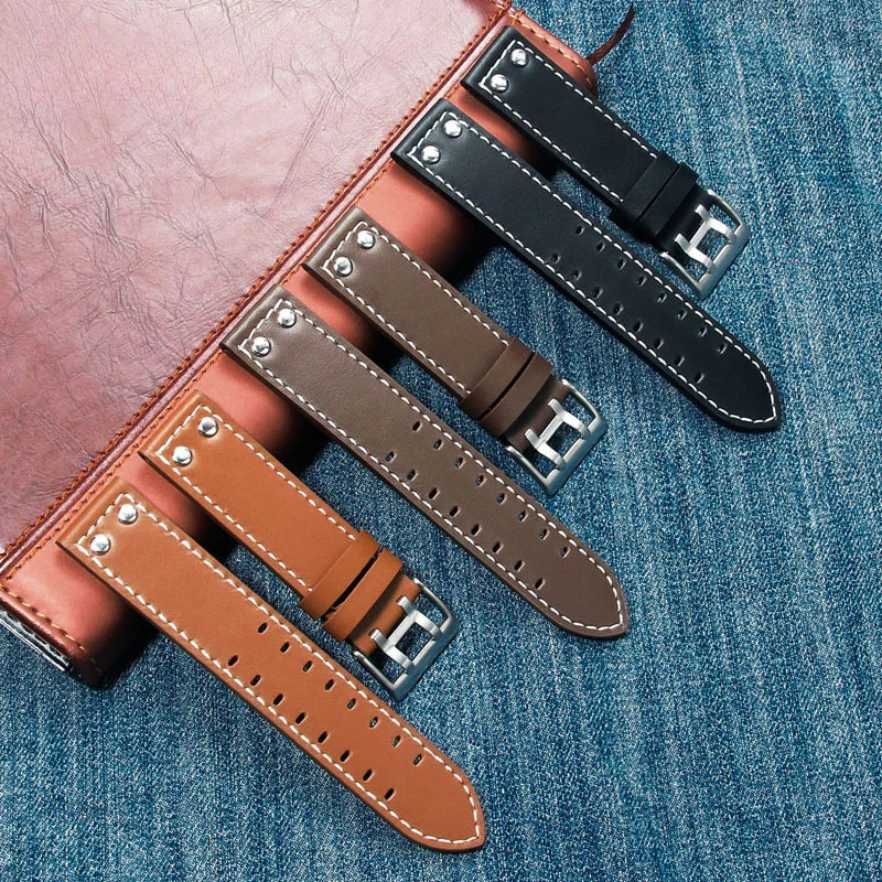 20 22 مللي متر حزام ساعة من الجلد الطبيعي لهاميلتون كاكي مجال الطيران البحرية H70595593 H77616533 حزام الساعات الرجال معصمه هدفين