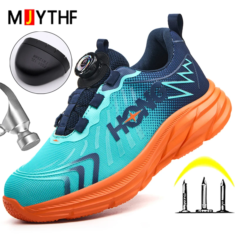 Fashion Work Safety Shoes Men Rotating Button Work Sneakers Steel Toe Shoes Puncture-Proof Protection Shoes Security Boots Men