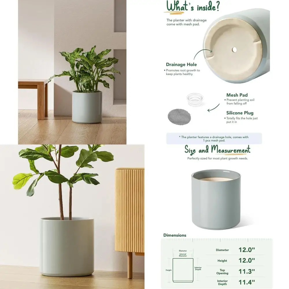 

12-дюймовый керамический горшок, современный стиль середины века, дренажное отверстие, подходит для фигуры и монстеры, домашний декор,