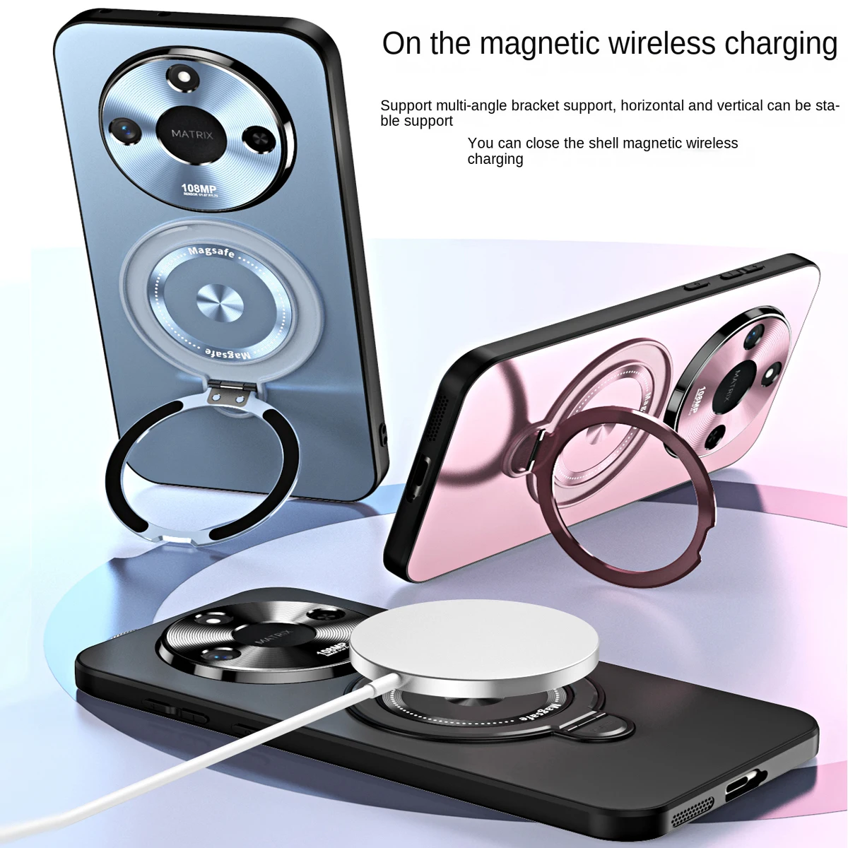 

With Metal Ring Holder Wireless Charging Back Cover Cases For Honor X9C Smart Anti-Drop Soft Silicone Edge Phone Case