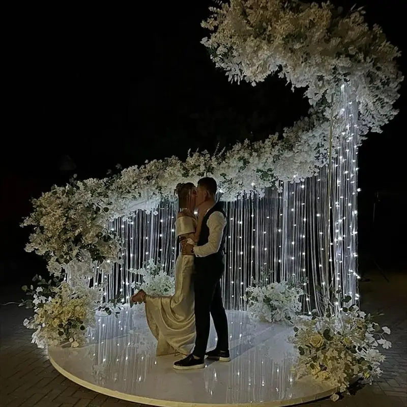 

Luxury Wedding Stage Hall Backdrop Decoration Spiral Arch Curve Shape Metal Background Props Stand For Party Outdoor Background