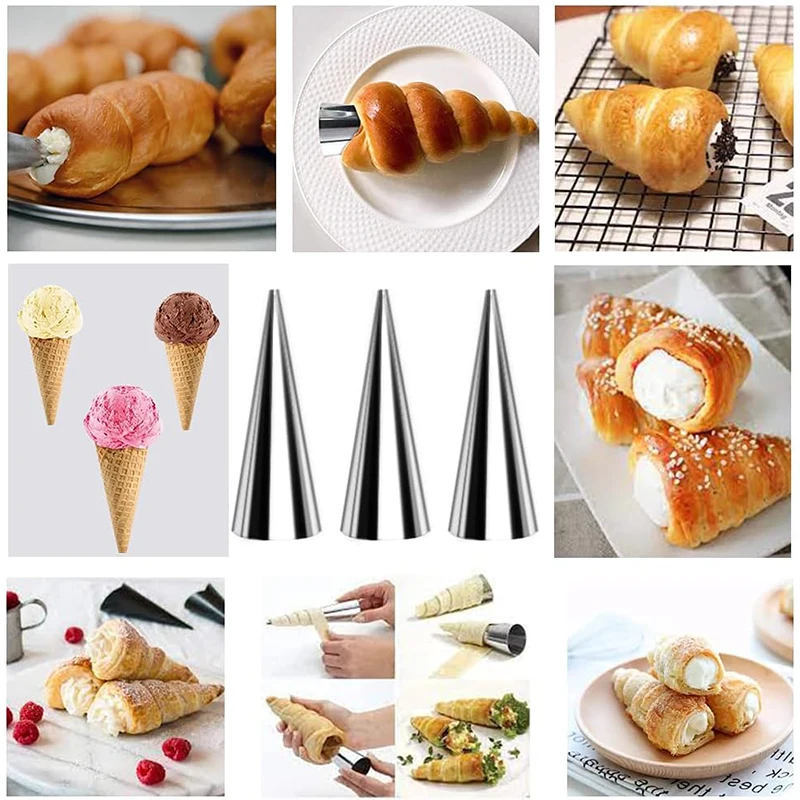 LMETJMA 33Pcs Cream Horn Mold Cannoli Forms Tubes Kit Stainless Steel Baking Cones Pastry Roll Horn Croissant Mold Sets JT163