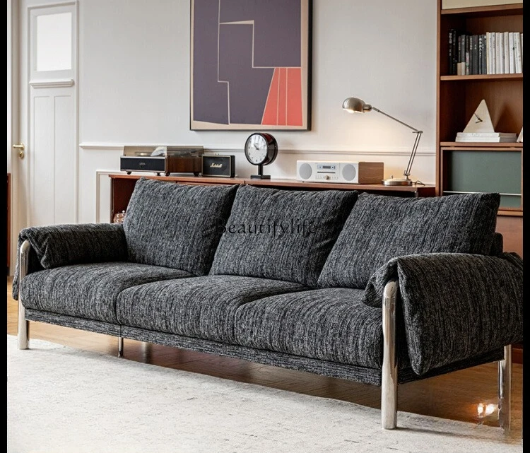 

Soft Fabric Sofa Simple Modern Mid-Century Style Straight Fabric Sofa for Three People