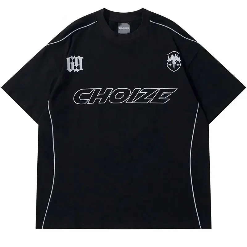 

2025 Hip Hop Oversized Men T-Shirt Streetwear Letter Symbol Printed Line Designer T Shirt Harajuku Short Sleeve Tops
