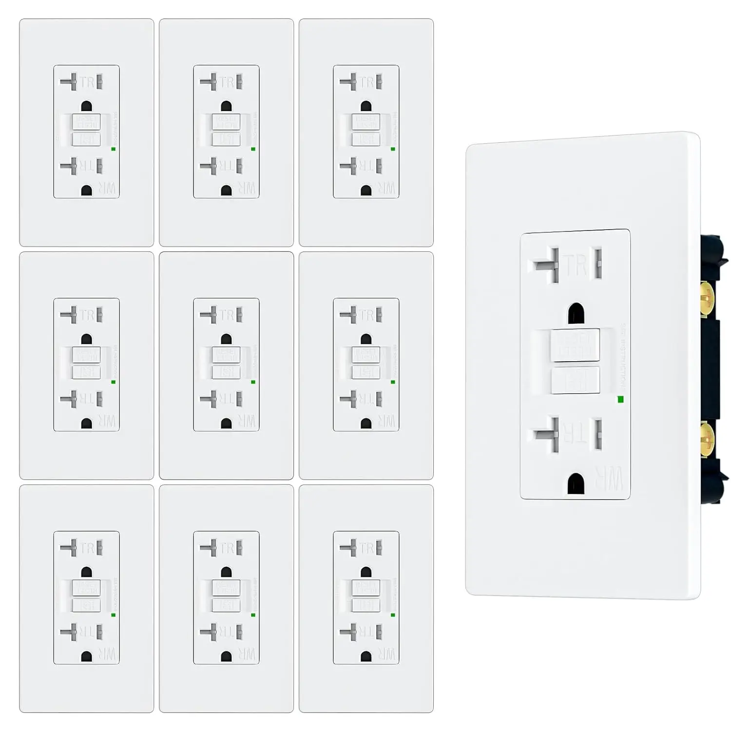 20 Amp Self-Test Slim Outlet Weather Resistant, Tamper-Resistant Receptacle with LED Indicator, Screwless Wallplate Included