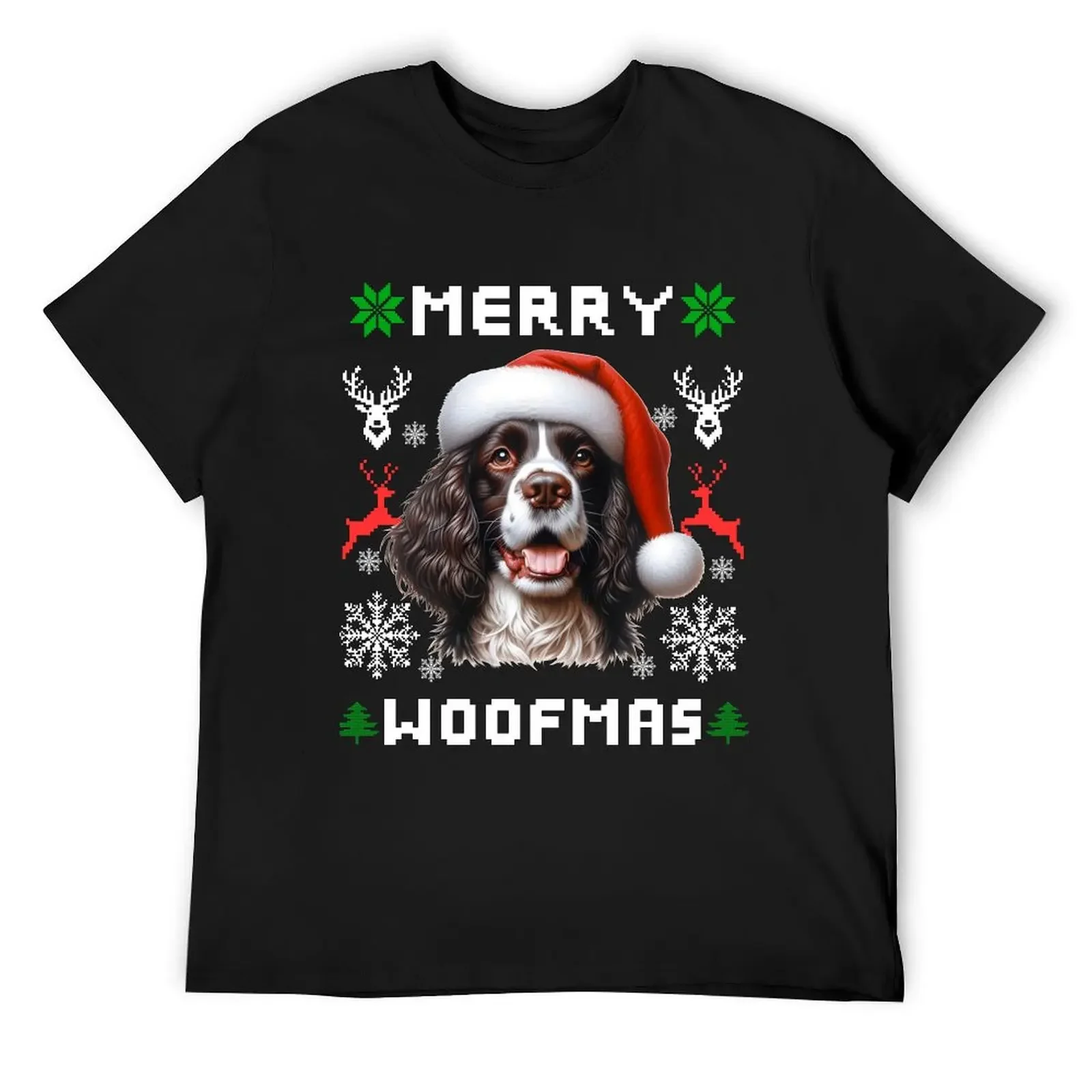 Merry Woofmas Happy English Springer Spaniel Dog Christmas Sweater T-Shirt anime oversized graphic tee black t-shirts for men