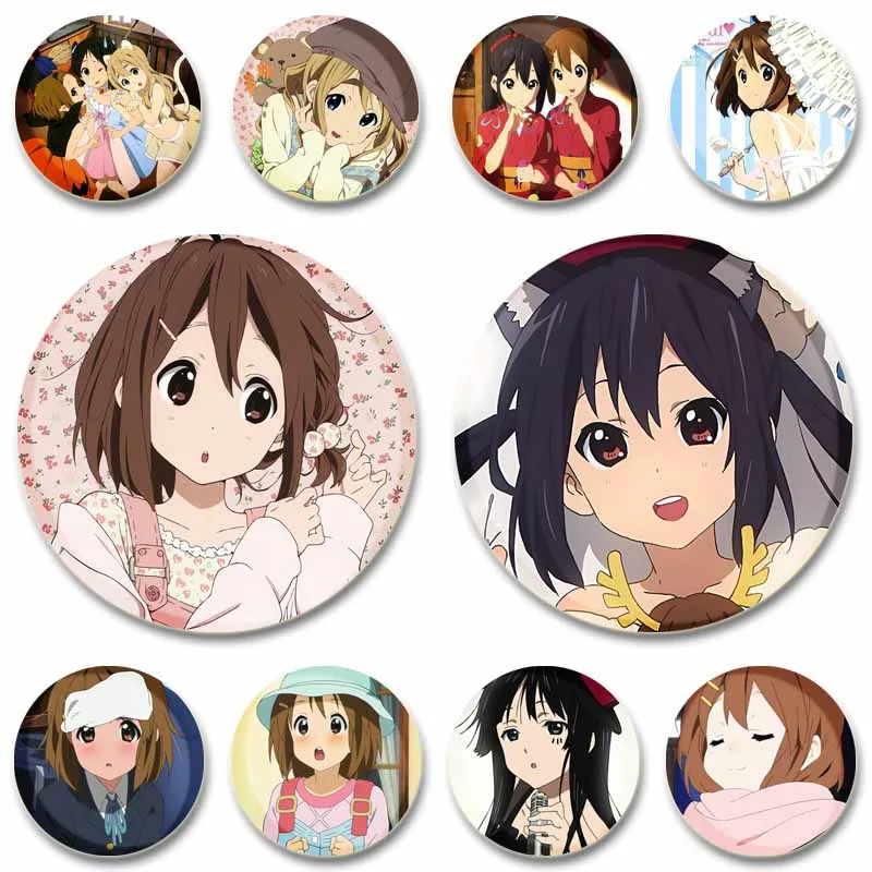 Personalized Anime K-ON! Button Pins Cute Cartoon Yui Hirasawa Badges Round Snap-in Brooches for Bag Shoes Clothing Decor Gifts