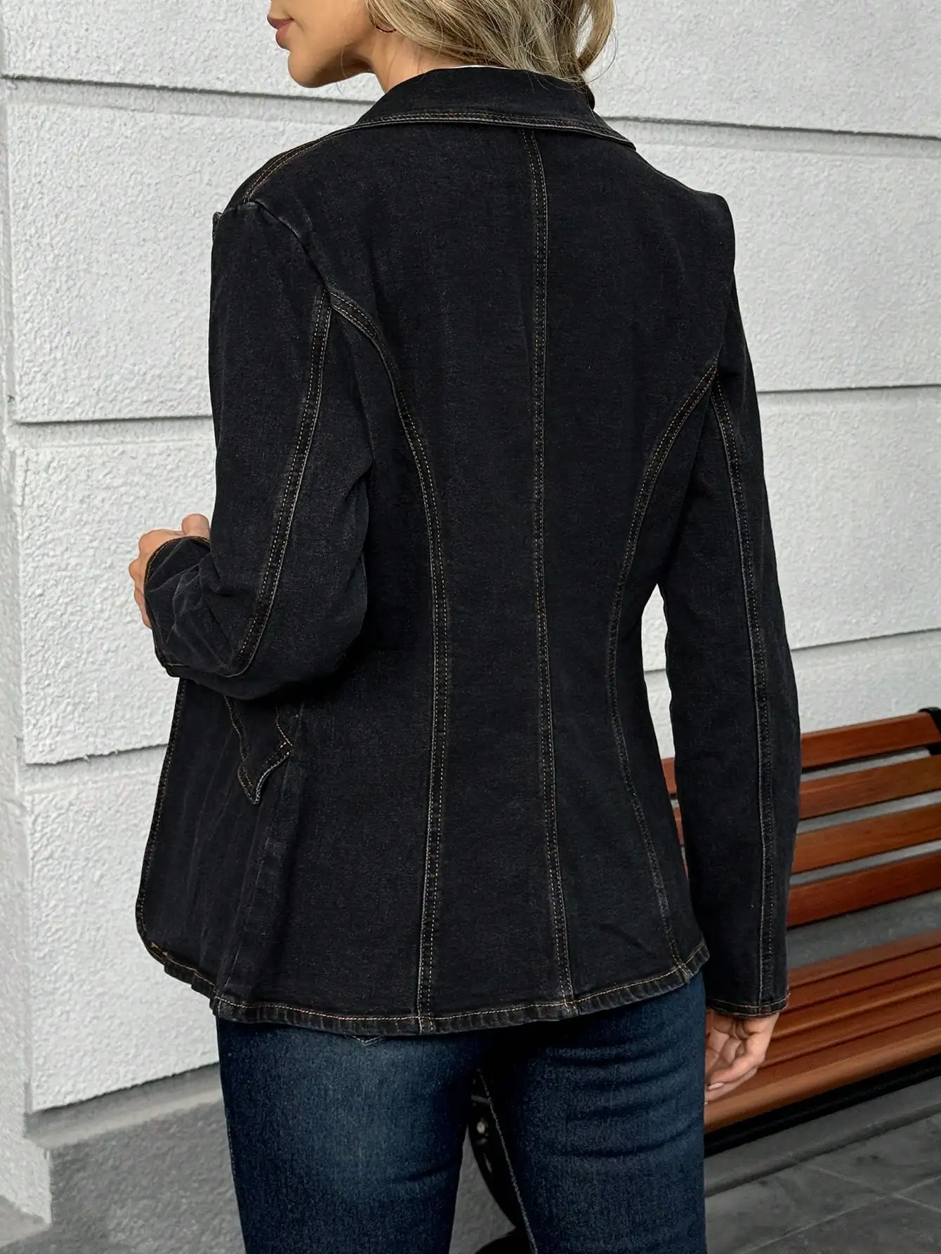 

Женский черный джинсовый пиджак с воротником с лацканами и одной пуговицей, повседневный офисный стиль, ретро-дизайн, модная куртка 2025 года