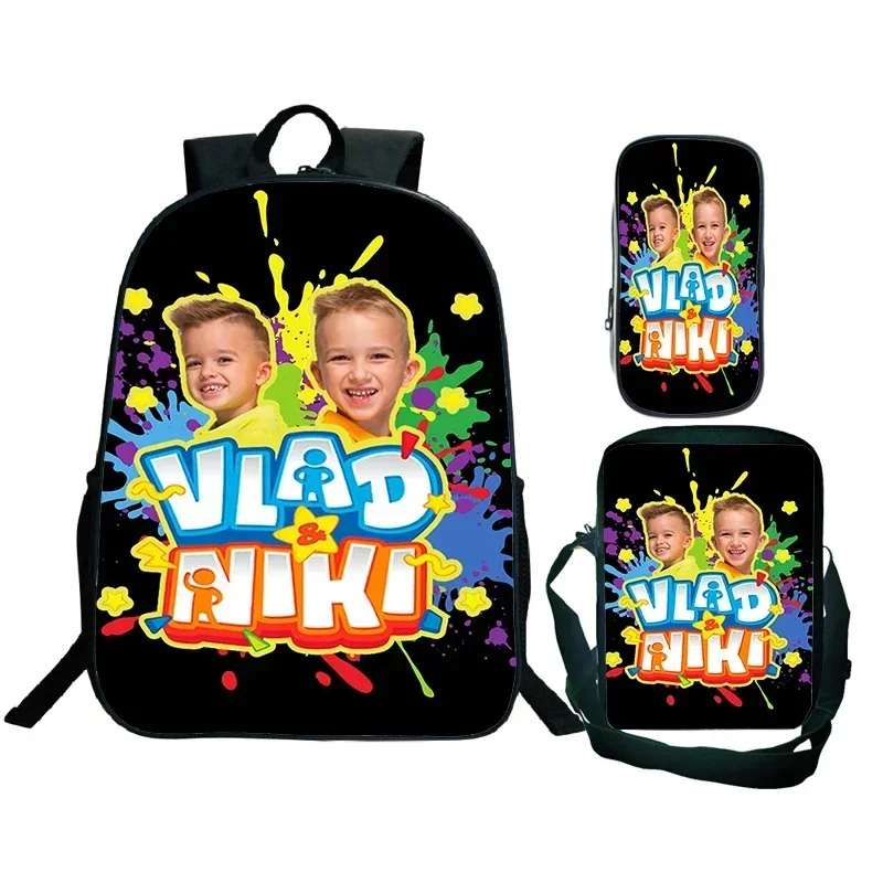 3 pezzi Set Borse da scuola per bambini Zaino con stampa Vlad e Niki Cute Brothers BookBag Ragazzi Ragazze Zaino Borsa da viaggio impermeabile Borsa per bambini