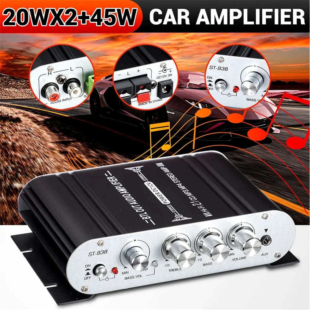 

ST-838 2.1 Channel Power Amplifier 2.0+ Stereo Bass Sound Amp 20Wx2+40W HiFi Stereo Subwoofer Amplifier For Home Speakers