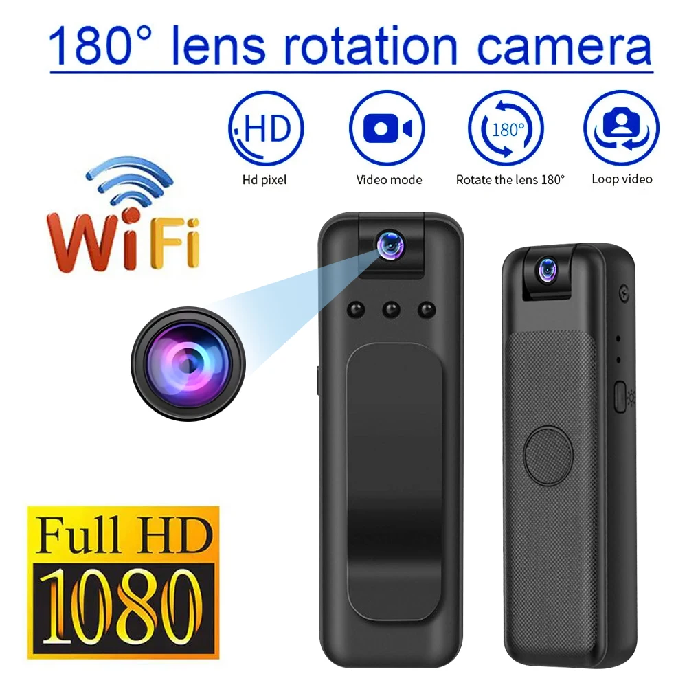 1080P HD Mini Wifi Camera Portable Recorder Outdoor Sports Photography Pen Night Vision Camera 180 Rotating Camera Support 128G