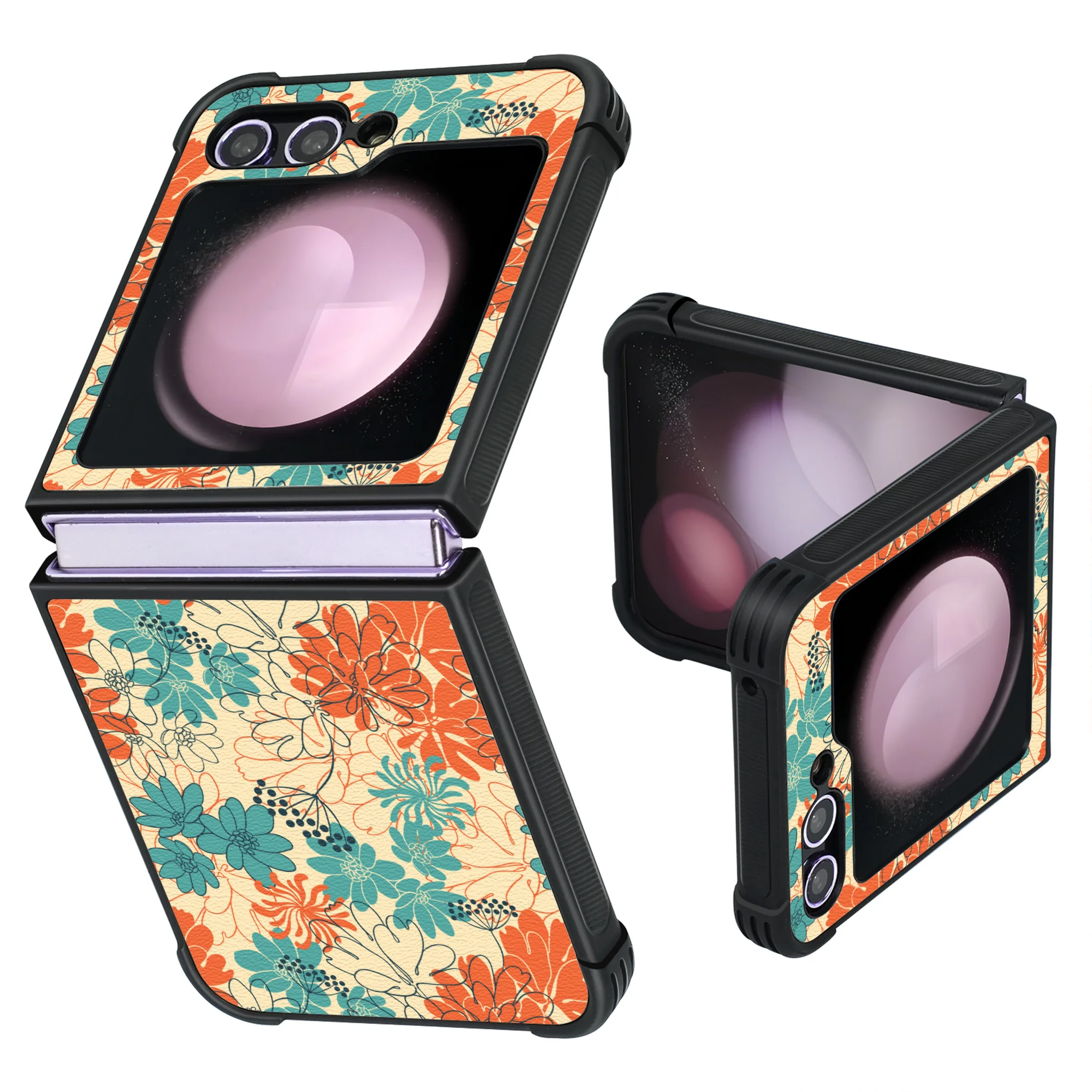 Patterned PU Leather + Soft TPU Bumper Shockproof Protective Case Cover Compatible With Galaxy Z Flip5 5G , Botanical