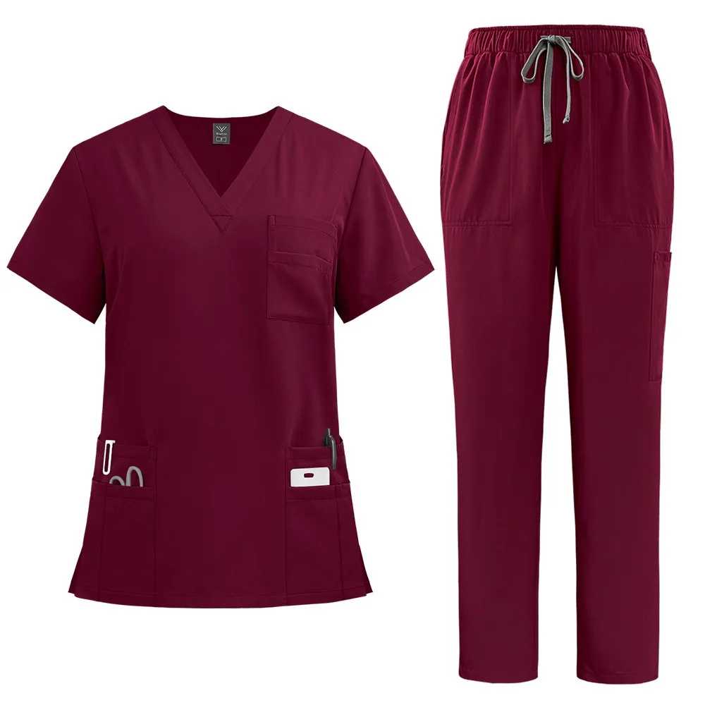 

Soft Pink Clinical Uniform with Pockets Healthcare Hospital Doctor Nurse Uniform Work Clothes Scrub Top & Pants