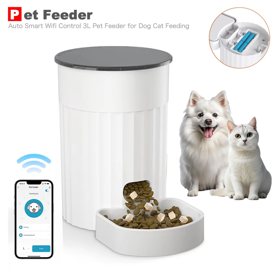 

3L Wifi Smart Cat Automatic Feeder Puppy Auto Food Dispenser Pet Bowls for Cats Timed and Quantified Slow Feeder Cat Accessories