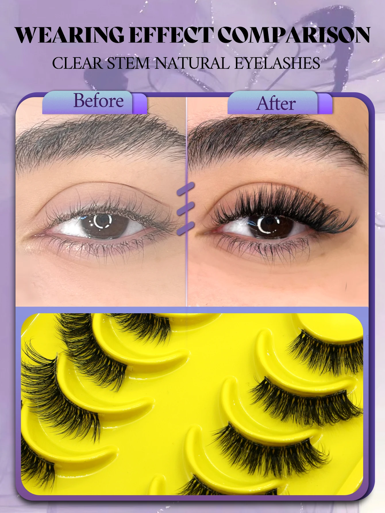 GROINNEYA Half Eey Lashes 6 Pairs Faux Mink Lashes Cat Eye Fluffy Wispy Transparent Stems Reusable False Eyelashes Makeup Tools