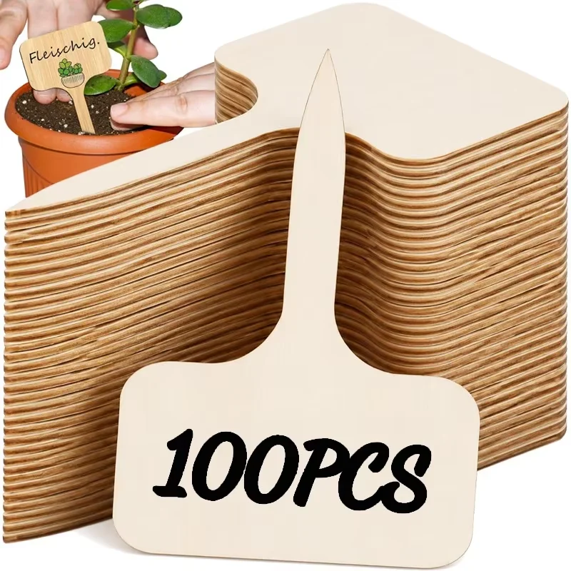 20-100Pcs Wooden Plant Labels Plant Tags T-Type Garden Marker For Plants Vegetable Seedlings Name Sign Outdoor Handwritten Tags