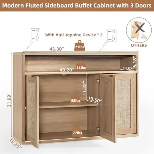 Rattan Sideboard Buffet Cabinet,45