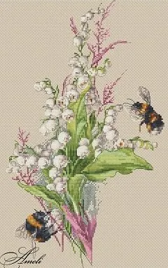 DIY needle work Bees and lilies of the valley 31-45 Cross Stitch Set Counted Cross Stitch Kit  28ct 14ct 32ct Metallic aida