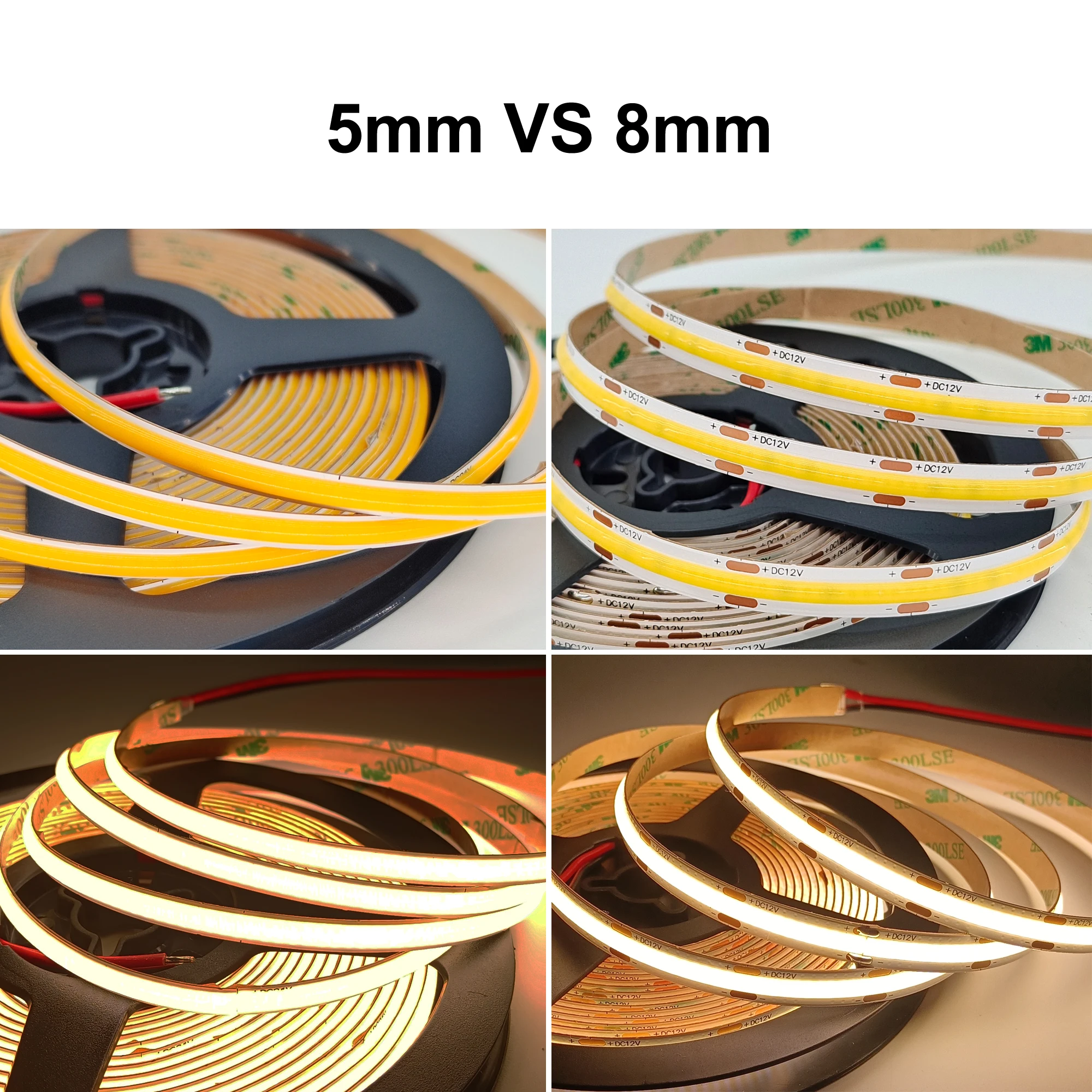 FCOB LED Strip Light 480 Led flessibile ad alta densità FOB COB LED Light Tape RA90 Warm Nature Cool White Linear 5mm/8mm 12V 24V