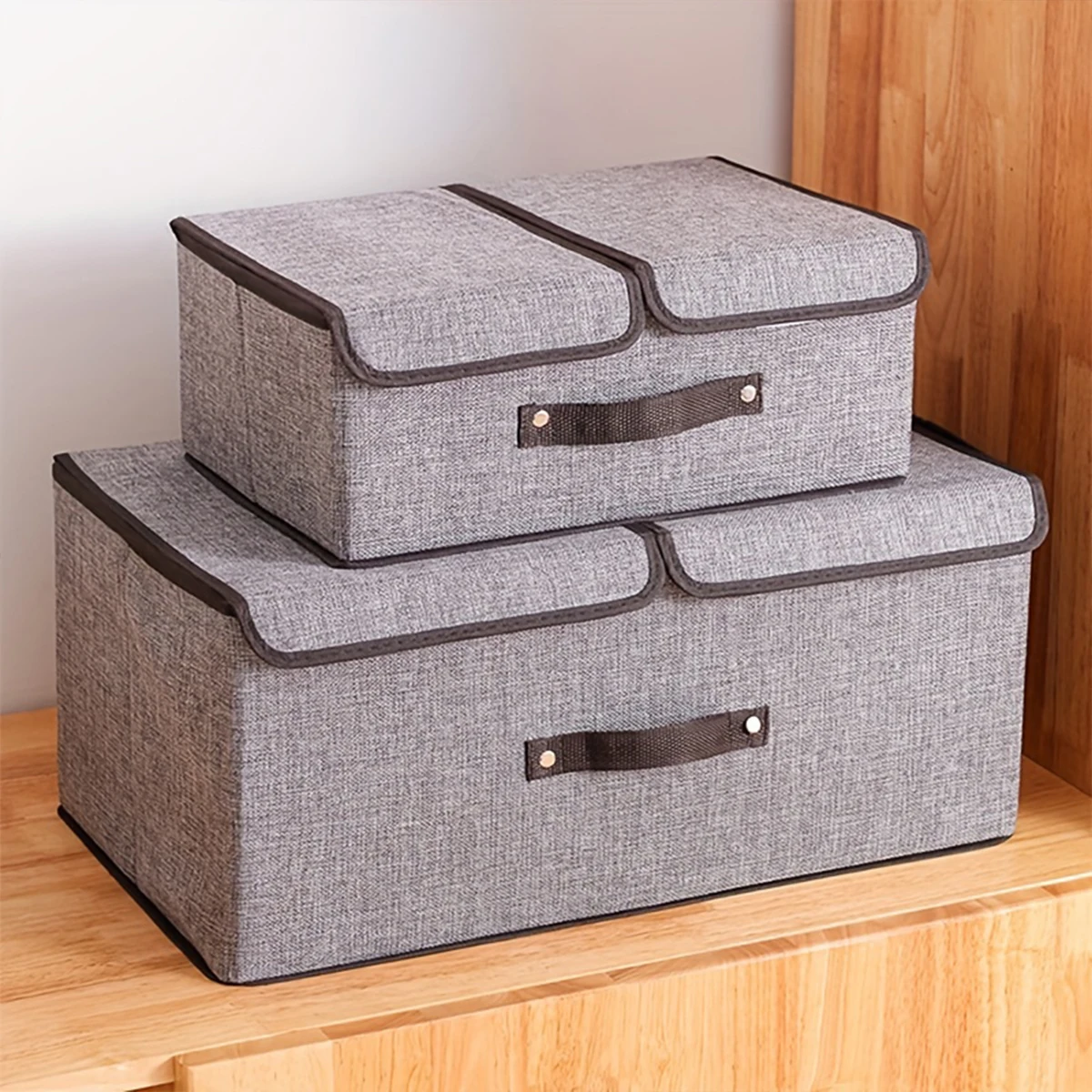 Cotton Linen Fabric Double Lid Foldable Storage Box Sundry Organiser Storage Box