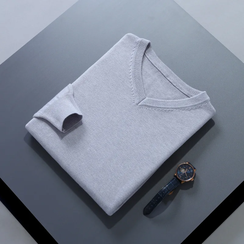 

Loose Fit Men's V-Ne Knitted Wool Sweater Casual Pure Color Base irt Spring Autumn Large Size Polyester Fiber Commute Sle