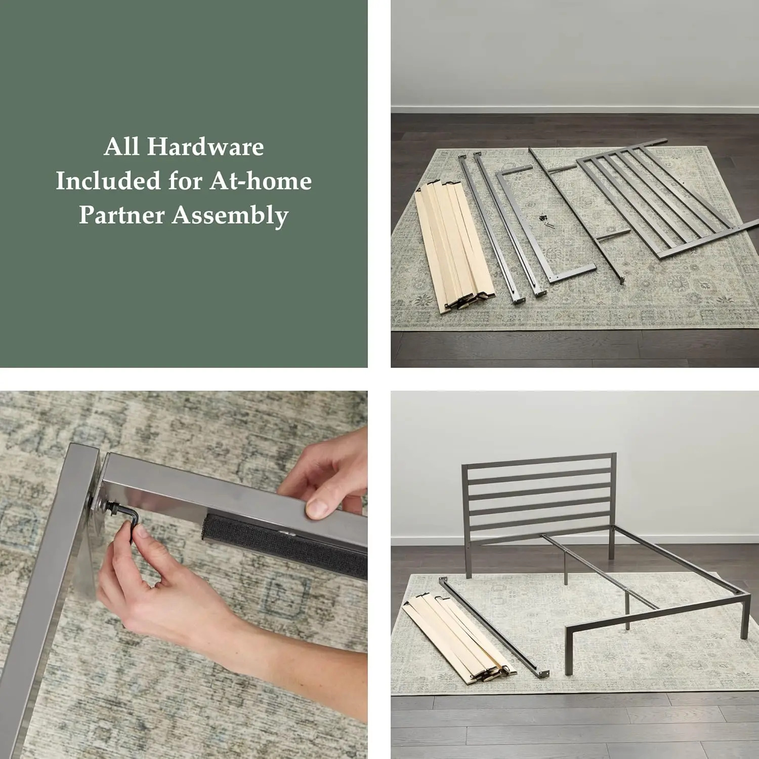 Cassidy Metal Platform Bed Frame with Metal Headboard - Box Spring Not Required - Wood Slat Support, White, Queen