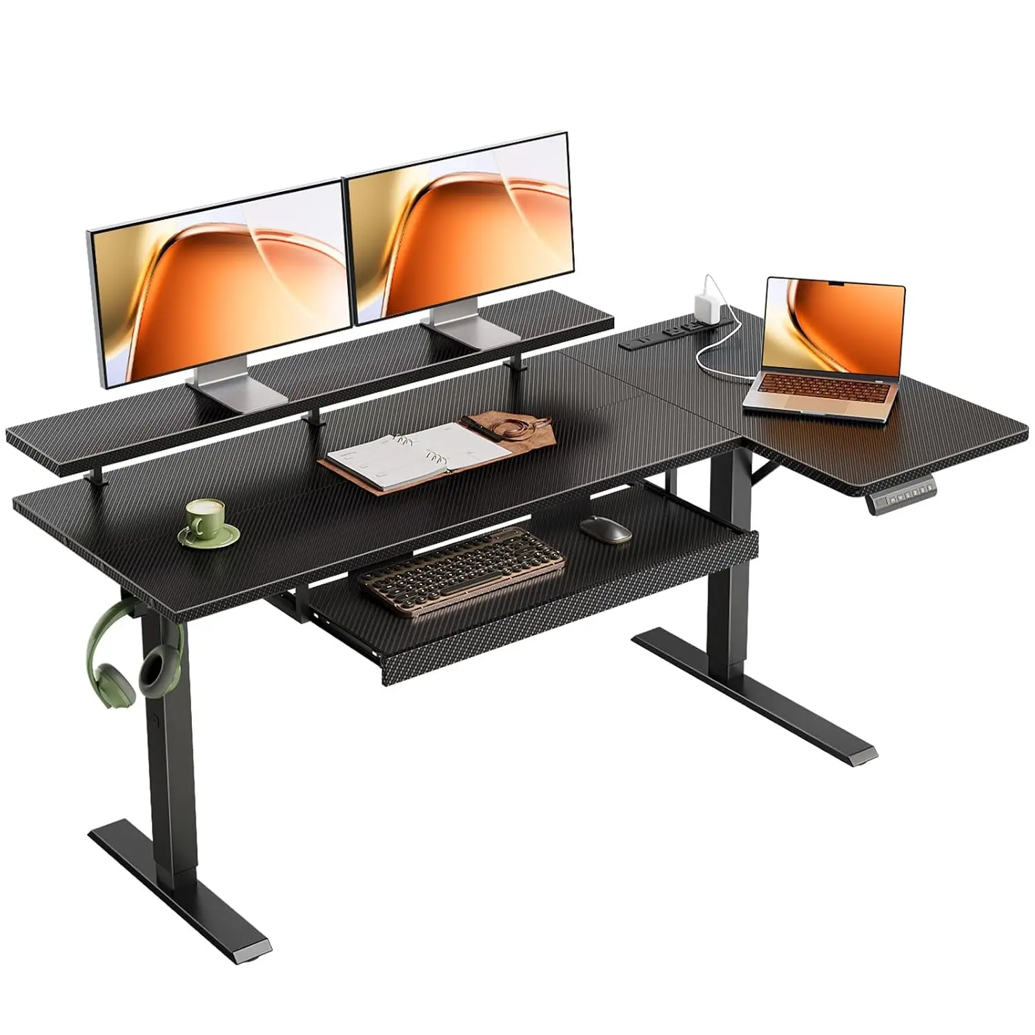 Reversible L Shaped Electric Standing Desk Carbon Fiber 55 Inch, Customized