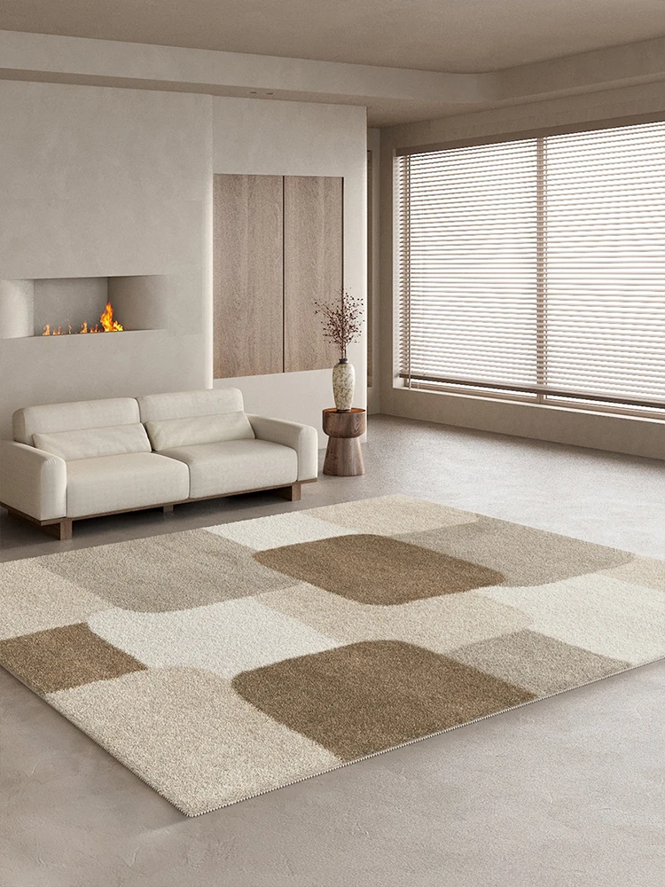 

Beige Brown Geometric Carpet Minimalist Cream Style Rug Huge Customizable Living Room Carpets Comfortable Soft Bedroom Rugs 양탄자