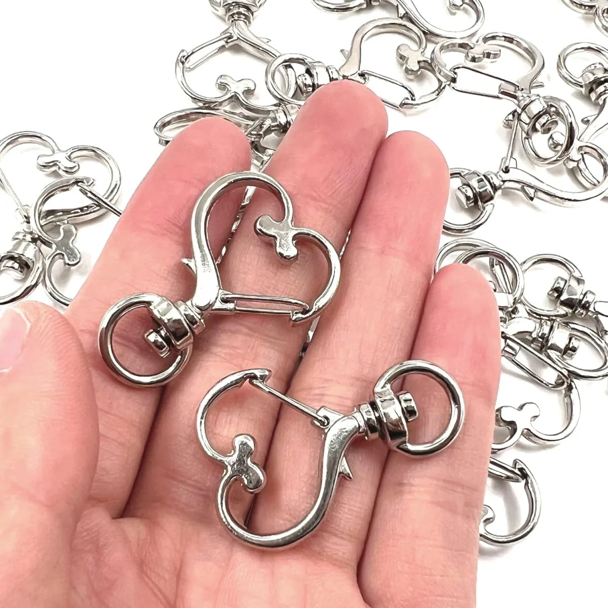 20/50pcs Heart Shpaed Rotary Spring Hooks, Zinc Alloy Lobste