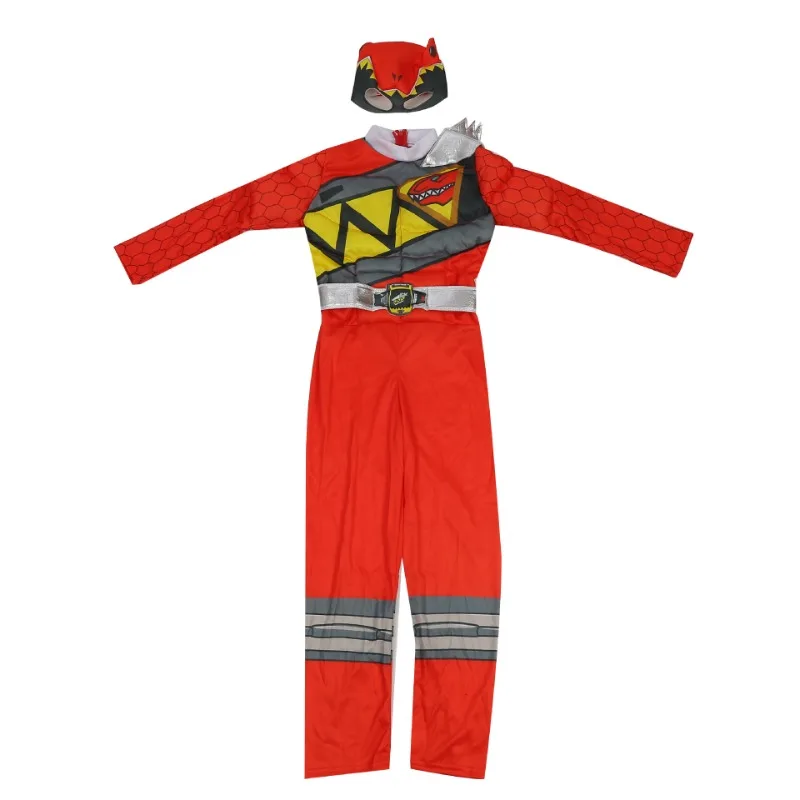 Boy Dinosaur Team Cosplay Halloween Costume Red Power Dino Charge Ranger Muscle Jumpsuits Superhero Suits for Kid Child Disguise