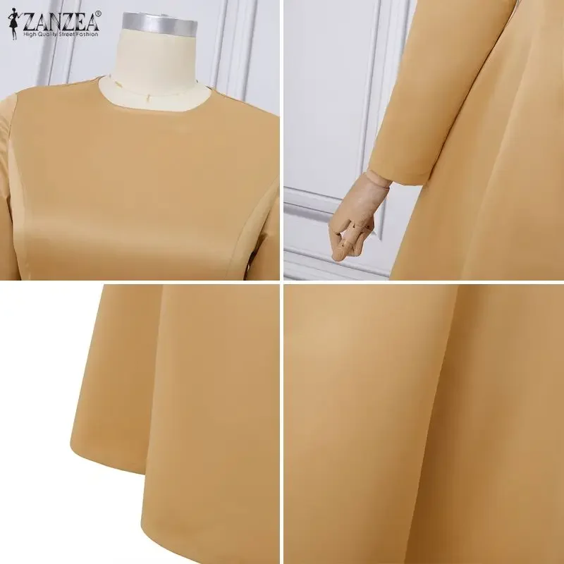 Zanzea elegante vestidos de festa feminino manga longa cetim a linha vestidos 2026 moda o pescoço sólido casamento maxi robe streetwear 3xl