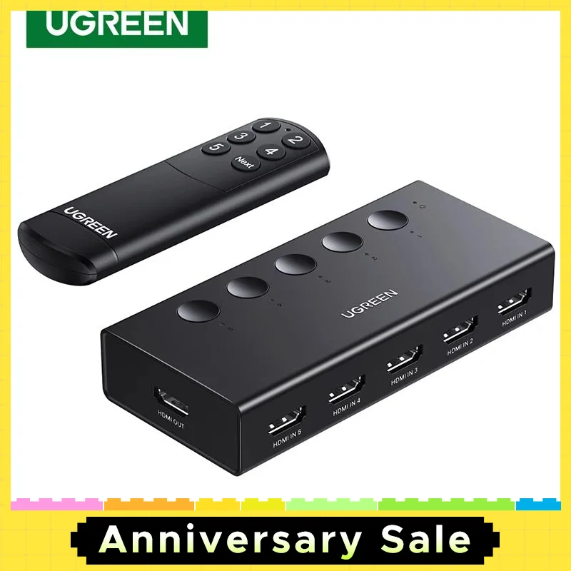 UGREEN HDMI Switch 5 in 1 Out 4K@60Hz, HDMI Splitter with Remote 5 Port HDMI Switcher Selector Support 3D CEC HDR HDCP2.2 PS5/4