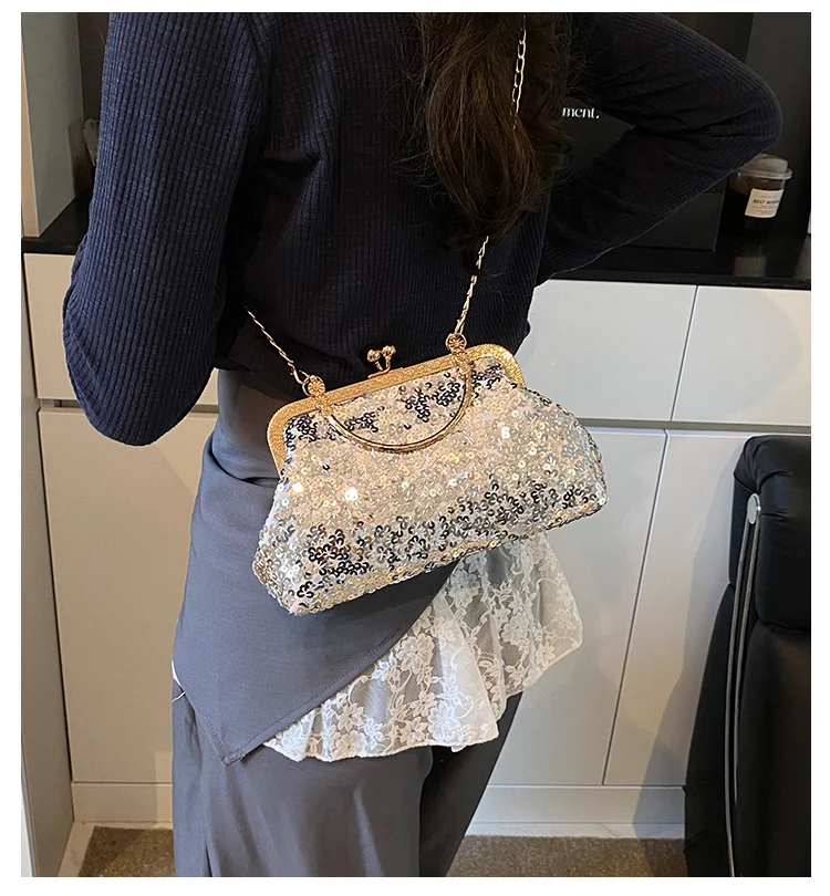 Bolso de mano con lentejuelas brillantes para mujer, estilo celebridad, para noche, con bolsillo para móvil y pintalabios, vi...