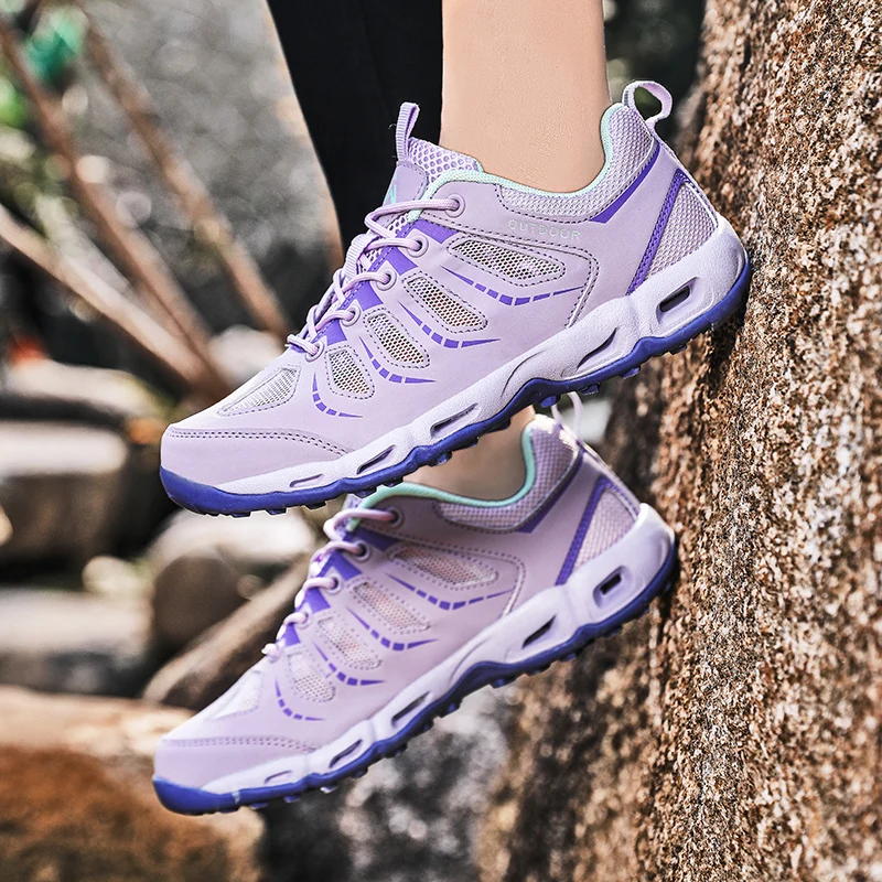 Women Hiking Sneakers Anti-Skid Trekking Shoes Footwear Wear-Resistant Breathable Shoes Elastic Rope Shoelace Sneaker