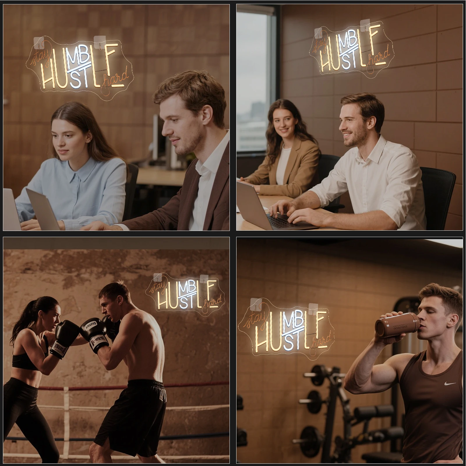 Stay Humble Hustle Hard Neon Sign Display LED Dimmable for Wall Decor Stay Humble Hustle Hard Neon Light Signs for Gym Room