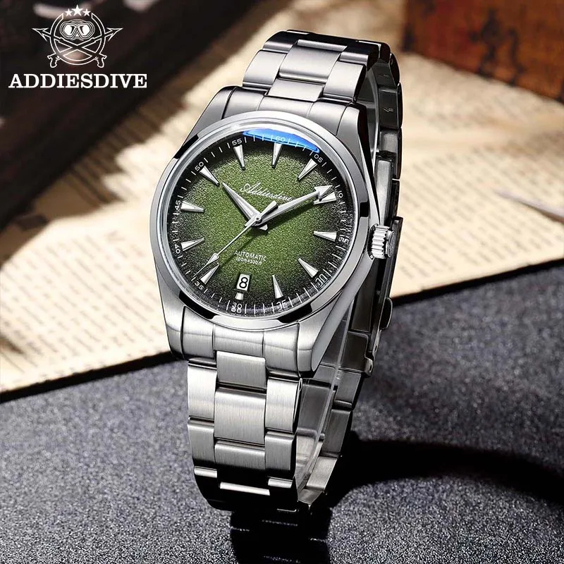 ADDIESDIVE Watch 39mm High-End Men's Automatic Mechanical Watches Top Brand BGW9 Super Luminous 100m Waterproof Watch Dome Glass